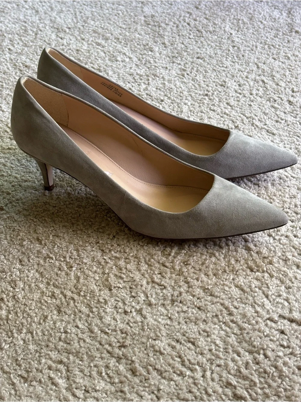 J. Crew Suede Pointed-Toe Kitten Heels - Gray Made in Italy